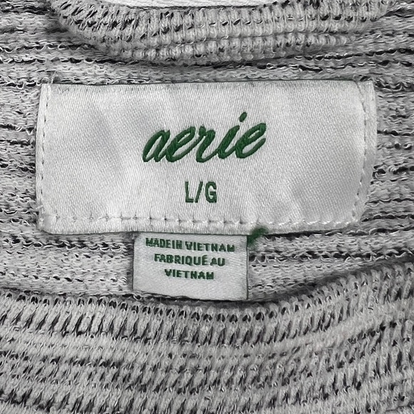 Aerie Ribbed Sweater Women’s Large Pullover White Black Gray‎ Oversize Split Hem - Picture 7 of 10